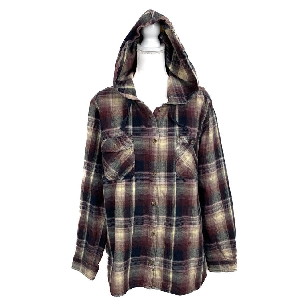 Carhartt Women XXL 20 Hooded Flannel Shirt Jacket Plaid Pockets 100% Cotton Work